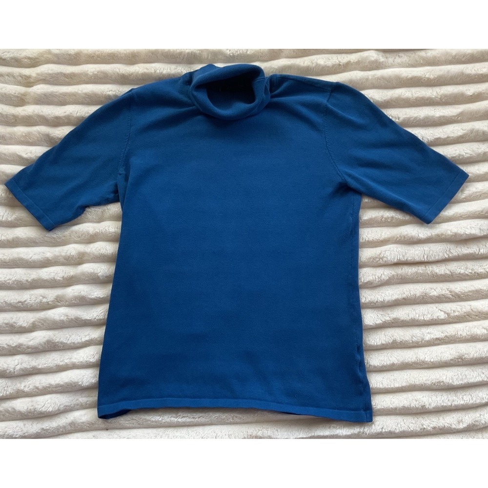 Anne Klein Womens Blue Silk Blend Short Sleeve Turtleneck Sweater Size M